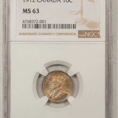 New Certified Coins CANADA 1912 10c, KM-23 – NGC MS-63, GORGEOUS COLOR!