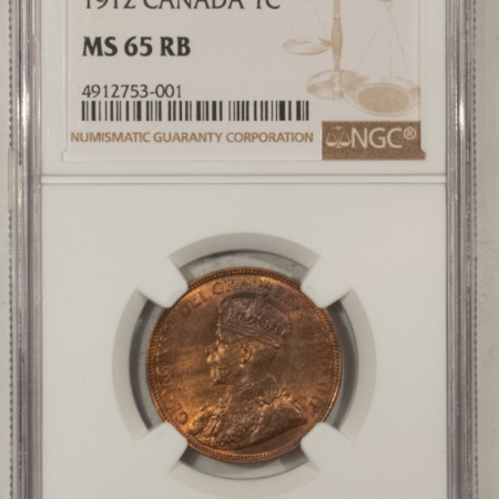 New Certified Coins CANADA 1912 LARGE CENT, KM-21 – NGC MS-65 RB, GEM!