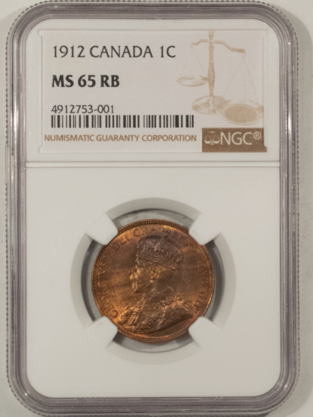 New Certified Coins CANADA 1912 LARGE CENT, KM-21 – NGC MS-65 RB, GEM!