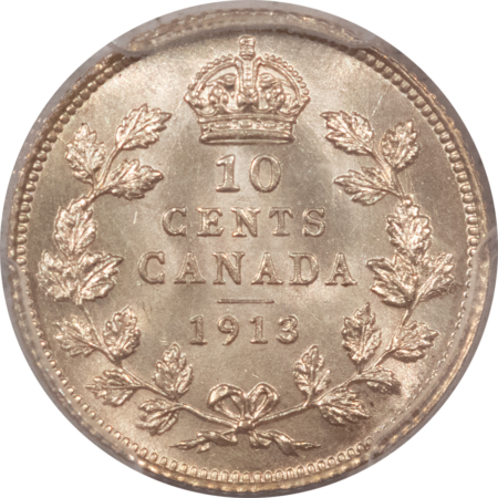 New Certified Coins CANADA 1913 10c, KM-23, SMALL LEAVES – PCGS MS-63, FRESH & FLASHY!