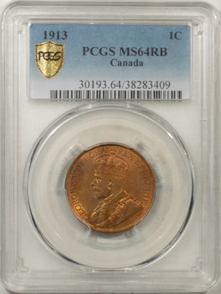 New Certified Coins CANADA 1913 CENT KM-21 – PCGS MS-64 RB, REALLY PRETTY!