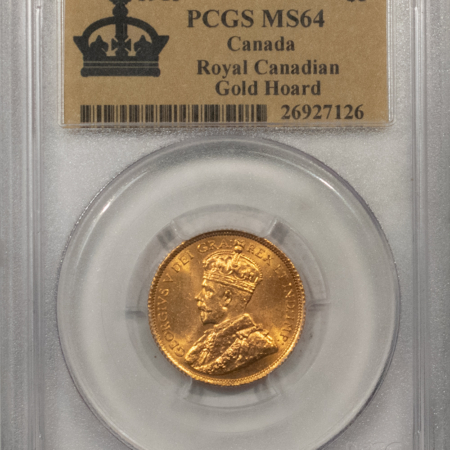 New Certified Coins CANADA 1913 GOLD $5, KM-26, .2419 AGW – PCGS MS-64, TOUGH AND NICE!