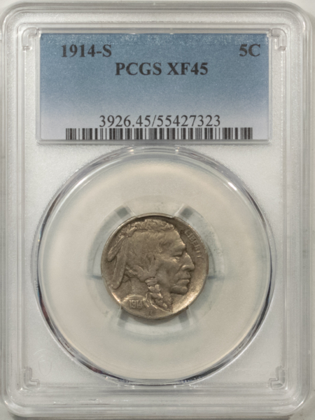 Buffalo Nickels 1914-S BUFFALO NICKEL – PCGS XF-45, NICE ORIGINAL!