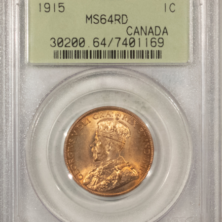 New Certified Coins CANADA 1915 LARGE CENT, KM-21 – PCGS MS-64 RD, FRESH & ATTRACTIVE, OGH!