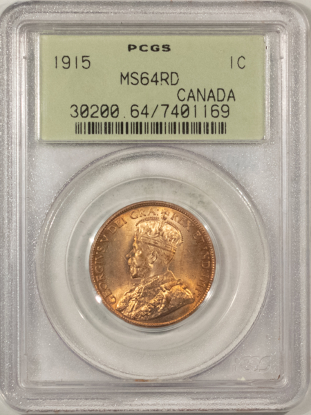 New Certified Coins CANADA 1915 LARGE CENT, KM-21 – PCGS MS-64 RD, FRESH & ATTRACTIVE, OGH!