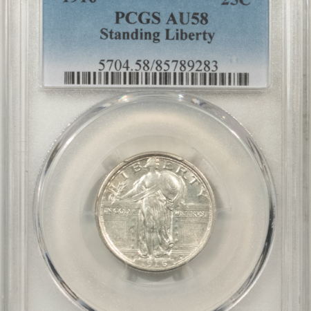 New Certified Coins 1916 STANDING LIBERTY QUARTER – PCGS AU-58, WHITE! TOUGH KEY-DATE!