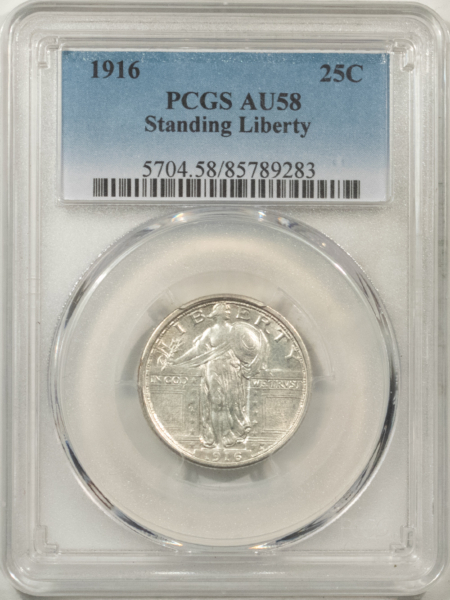 New Certified Coins 1916 STANDING LIBERTY QUARTER – PCGS AU-58, WHITE! TOUGH KEY-DATE!