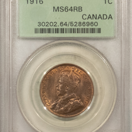 New Certified Coins CANADA 1916 LARGE CENT, KM-21 – PCGS MS-64 RB, FRESH & PRETTY, OGH!