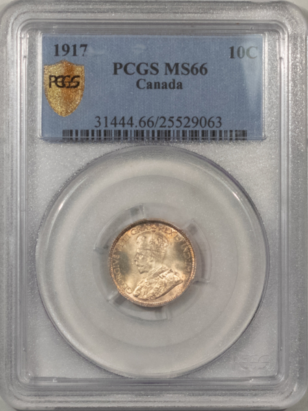 New Certified Coins CANADA 1917 TEN CENTS KM-23 – PCGS MS-66, FRESH & SUPERB! TOUGH THIS NICE!