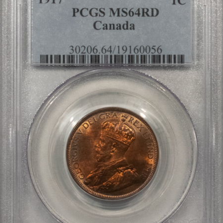 New Certified Coins CANADA 1917 GEORGE V 1c, PCGS MS-64 RD, DEEP RED & ATTRACTIVE!