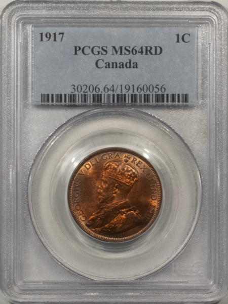 New Certified Coins CANADA 1917 GEORGE V 1c, PCGS MS-64 RD, DEEP RED & ATTRACTIVE!