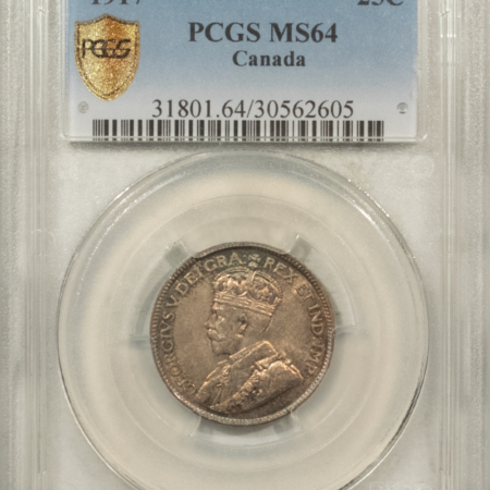 New Certified Coins CANADA 1917 TWENTY FIVE CENTS 25C, KM-24 – PCGS MS-64, FRESH & PRETTY! GEORGE V