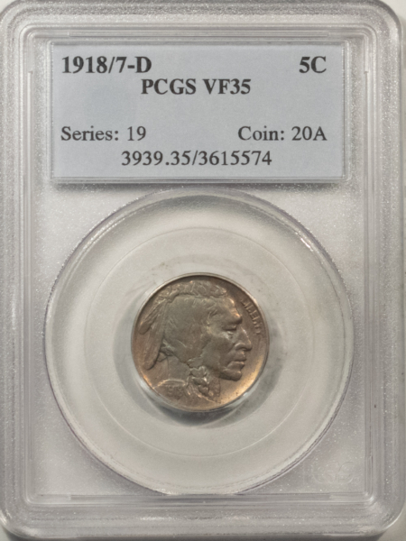 Buffalo Nickels 1918/7-D BUFFALO NICKEL – PCGS VF-35, KEY-DATE, LOOKS BETTER!