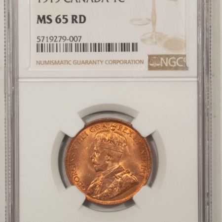 New Certified Coins CANADA 1919 LARGE CENT, KM-21 – NGC MS-65 RD, BLAZING RED GEM!