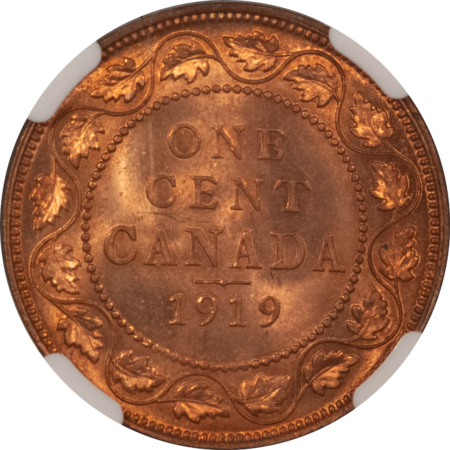 New Certified Coins CANADA 1919 LARGE CENT, KM-21 – NGC MS-65 RD, BLAZING RED GEM!