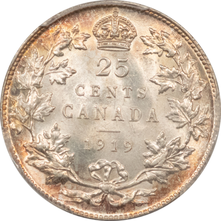 New Certified Coins CANADA 1919 GEORGE V 25c, PCGS MS-65, ORIGINAL GEM, GORGEOUS LUSTER & TONING-PQ!