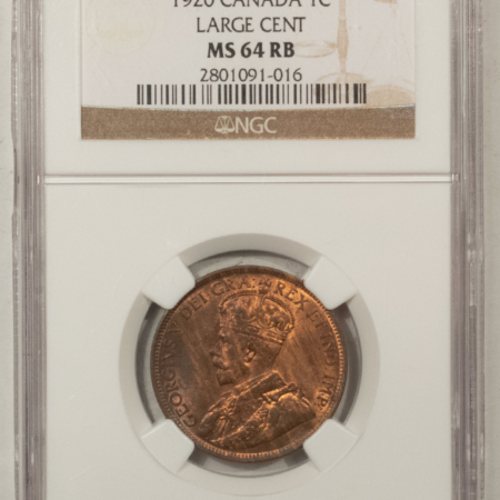 New Certified Coins CANADA 1920 LARGE CENT, KM-21 – NGC MS-64 RB