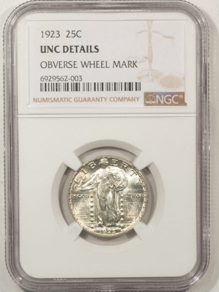 New Certified Coins 1923 STANDING LIBERTY QUARTER OBV WHEEL MARK NGC UNC DETAILS FULL HEAD LOOKS GEM