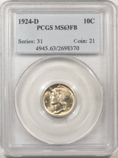 Mercury Dimes 1924-D MERCURY DIME – PCGS MS-63 FB, FLASHY & PREMIUM QUALITY!