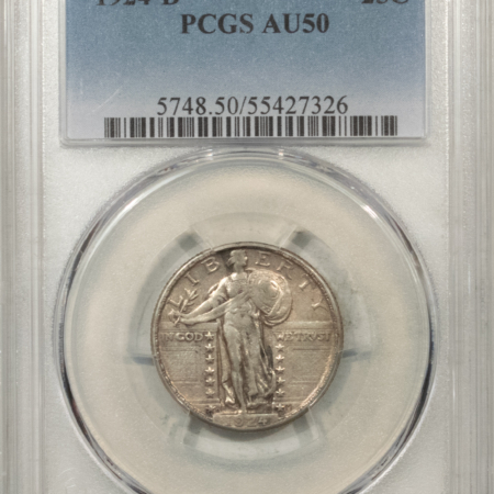 New Certified Coins 1924-D STANDING LIBERTY QUARTER – PCGS AU-50, NICE ORIGINAL!