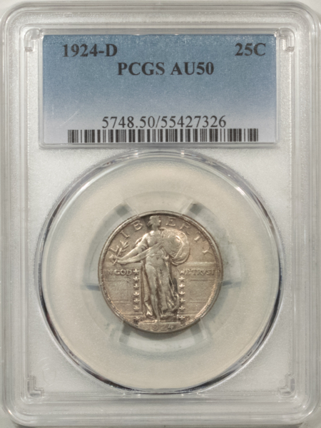 New Certified Coins 1924-D STANDING LIBERTY QUARTER – PCGS AU-50, NICE ORIGINAL!