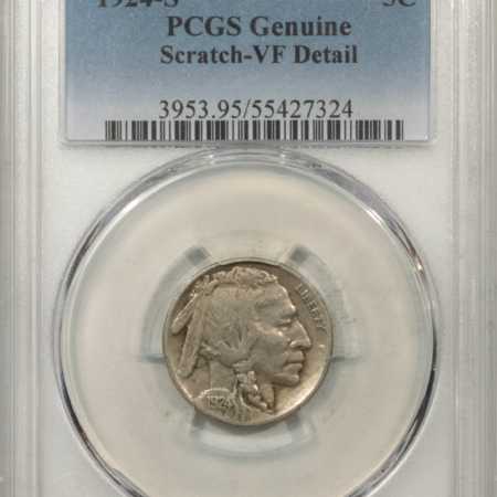 Buffalo Nickels 1924-S BUFFALO NICKEL – PCGS GENUINE SCRATCH-VF DETAIL, NICE LOOK STRONG DETAILS