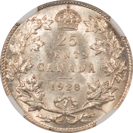 New Certified Coins CANADA 1928 GEORGE V 25c, NGC MS-63, FRESH, LUSTROUS-WHITE & VERY CHOICE!