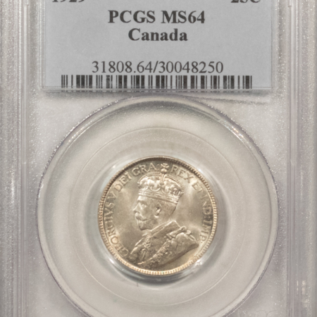 New Certified Coins CANADA 1929 TWENTY FIVE CENTS 25C, KM-24a – PCGS MS-64, FLASHY GEM, GEORGE V