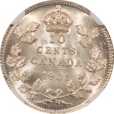 New Certified Coins CANADA 1931 GEORGE V 10c, NGC MS-64-FRESH & BLAST-WHITE; RARE IN HIGH GRADE!