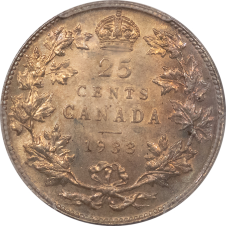 New Certified Coins 1933 CANADA GEORGE V 25c, PCGS MS-64, BEAUTIFUL GOLDEN PATINA, STRONG LUSTER-PQ!