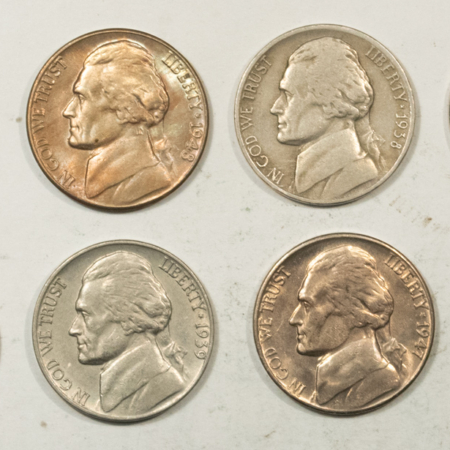 Jefferson Nickels 1938-1949 JEFFERSON NICKELS, LOT OF 8 – CIRCULATED TO BU!