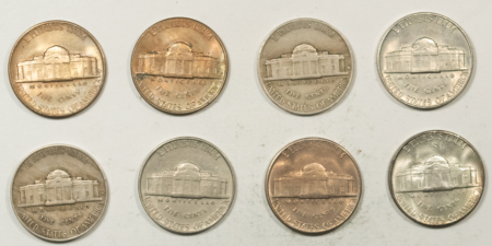 Jefferson Nickels 1938-1949 JEFFERSON NICKELS, LOT OF 8 – CIRCULATED TO BU!