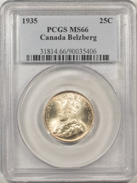 New Certified Coins CANADA 1935 25c, PCGS MS-66 “BELZBERG”, LOW-MINTAGE, CONDITION CENSUS-REALLY PQ!