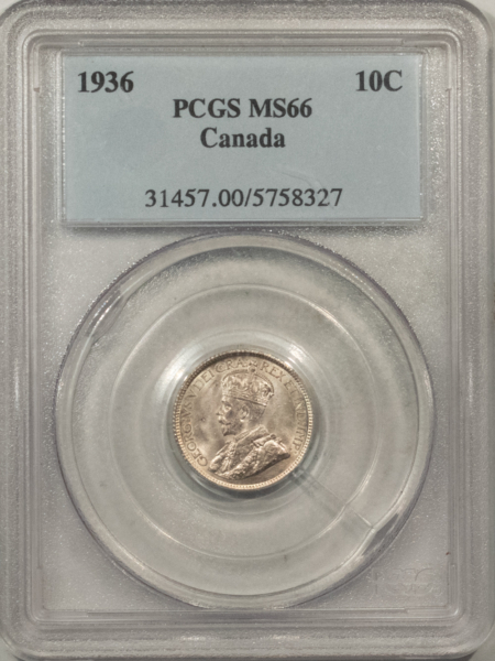 New Certified Coins CANADA 1936 GEORGE V 10c, PCGS MS-66, OLD HOLDER, SUPERB & SCARCE IN THIS GRADE!