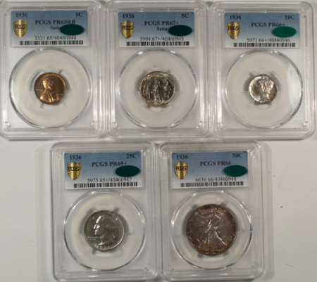 New Certified Coins INCREDIBLE MATCHED 1936 PROOF SET, PCGS SUPERB ORIGINAL GEMS & ALL CAC APPOVED!