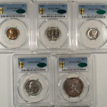 New Certified Coins INCREDIBLE MATCHED 1936 PROOF SET, PCGS SUPERB ORIGINAL GEMS & ALL CAC APPOVED!