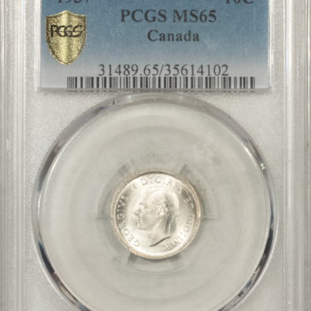 New Certified Coins CANADA 1937 GEORGE VI 10c, PCGS MS-65; BLAZING WHITE GEM-SCARCE IN MS-65!