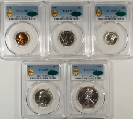 New Certified Coins INCREDIBLE MATCHED 1937 PROOF SET, PCGS SUPERB ORIGINAL GEMS & ALL CAC APPOVED!