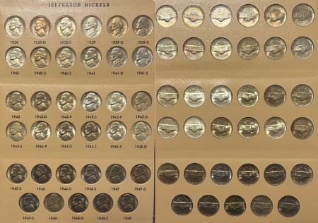 Jefferson Nickels 1938-2019 269 COIN JEFFERSON NICKEL COMPLETE SET NICE BU W/71-2019 PROOFS DANSCO