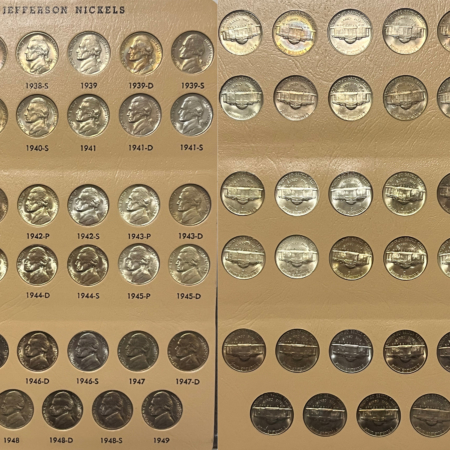 Jefferson Nickels 1938-2019 269 COIN JEFFERSON NICKEL COMPLETE SET NICE BU W/71-2019 PROOFS DANSCO