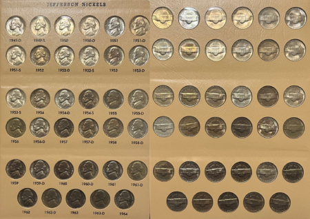 Jefferson Nickels 1938-2019 269 COIN JEFFERSON NICKEL COMPLETE SET NICE BU W/71-2019 PROOFS DANSCO