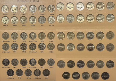 Jefferson Nickels 1938-2019 269 COIN JEFFERSON NICKEL COMPLETE SET NICE BU W/71-2019 PROOFS DANSCO