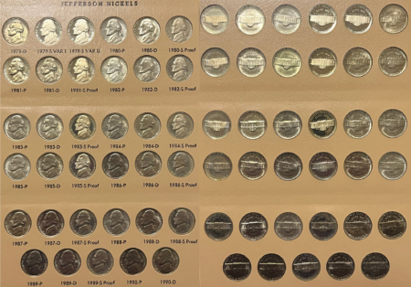 Jefferson Nickels 1938-2019 269 COIN JEFFERSON NICKEL COMPLETE SET NICE BU W/71-2019 PROOFS DANSCO