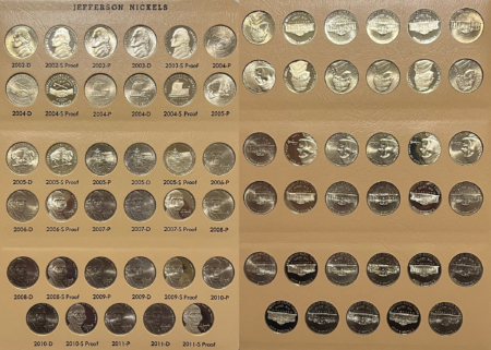 Jefferson Nickels 1938-2019 269 COIN JEFFERSON NICKEL COMPLETE SET NICE BU W/71-2019 PROOFS DANSCO