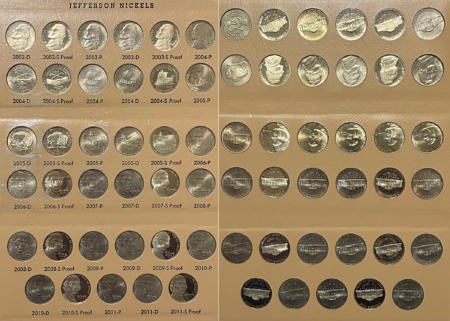 Jefferson Nickels 1938-2019 269 COIN JEFFERSON NICKEL COMPLETE SET NICE BU W/71-2019 PROOFS DANSCO