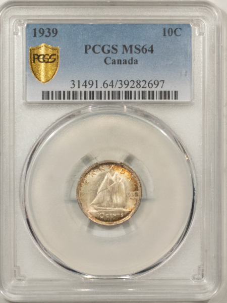 New Certified Coins CANADA 1939 TEN CENTS, KM-34 – PCGS MS-64, GEORGE VI, PRETTY