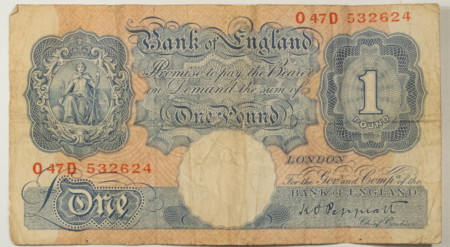 New Store Items 1940-1948 GREAT BRITAIN 1 POUND NOTE, KM#367 – FINE+