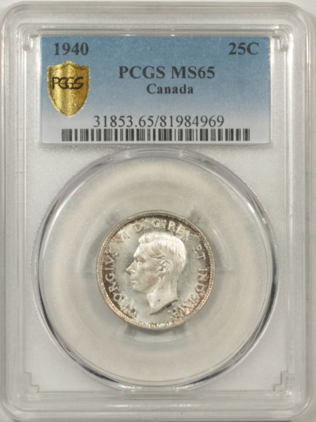 New Certified Coins CANADA 1940 GEORGE VI 25c, PCGS MS-65, ORIGINAL WHITE & SEMI-PROOFLIKE-SUPERB!