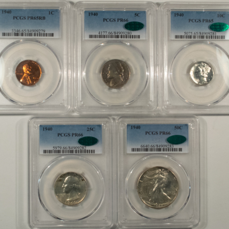 New Store Items 1940 PROOF SET, SUPERB GEM PR-65 TO 66, ALL CAC EXCEPT 1c; FRESH & ORIGINAL!