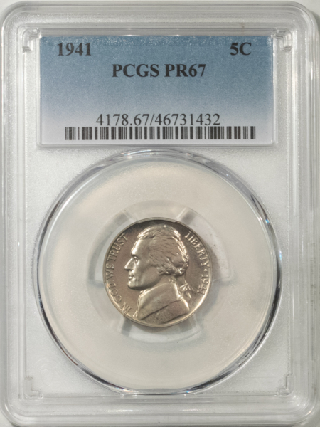 Jefferson Nickels 1941 PROOF JEFFERSON NICKEL – PCGS PR-67, FRESH, SUPERB GEM!